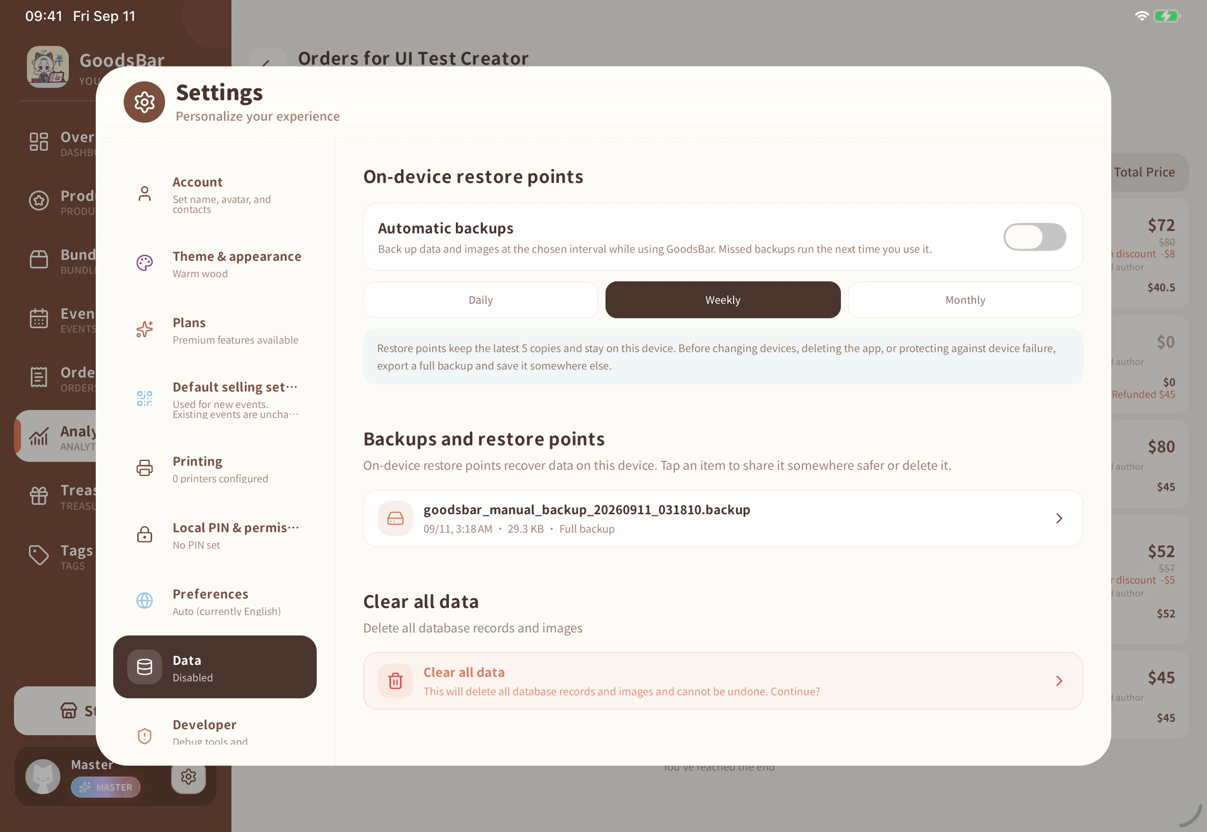 Enable automatic backup