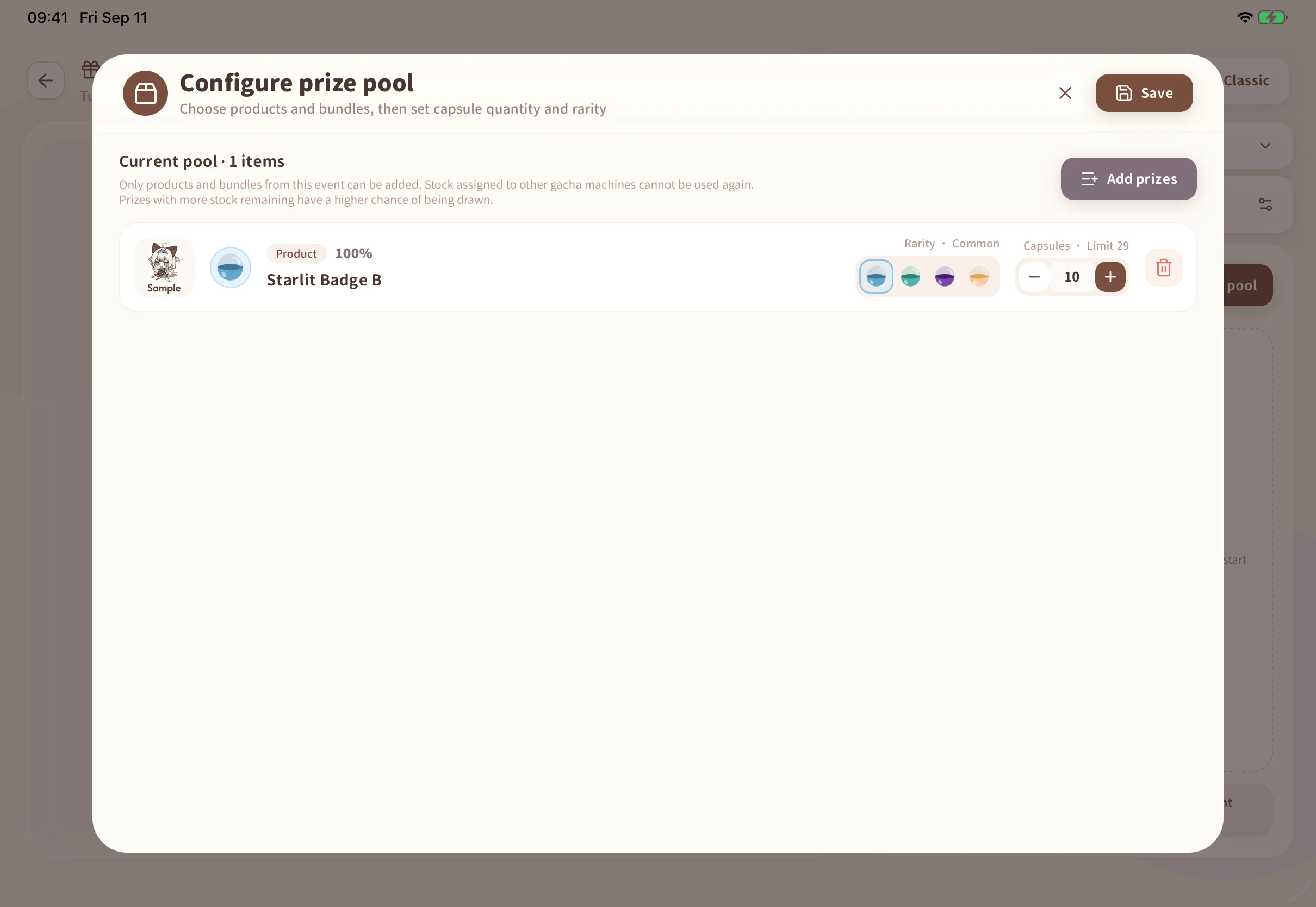 Add prizes