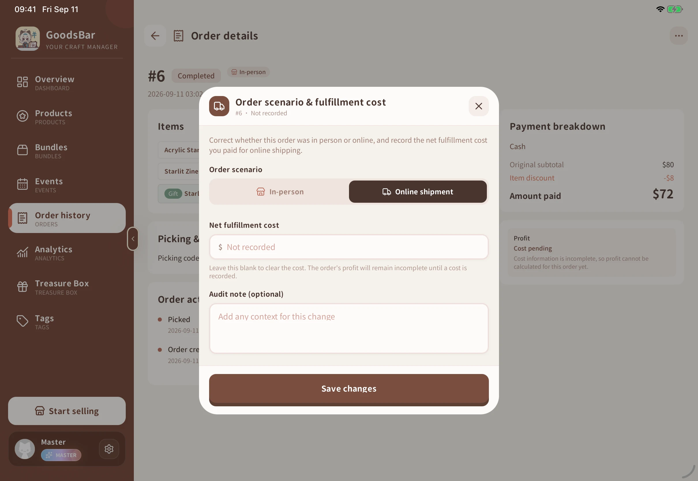 Record fulfillment cost