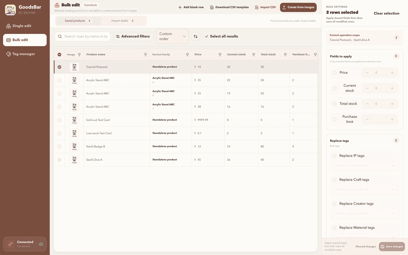 Open existing products
