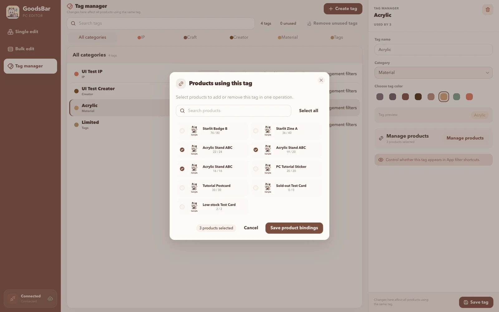 Edit bindings and order