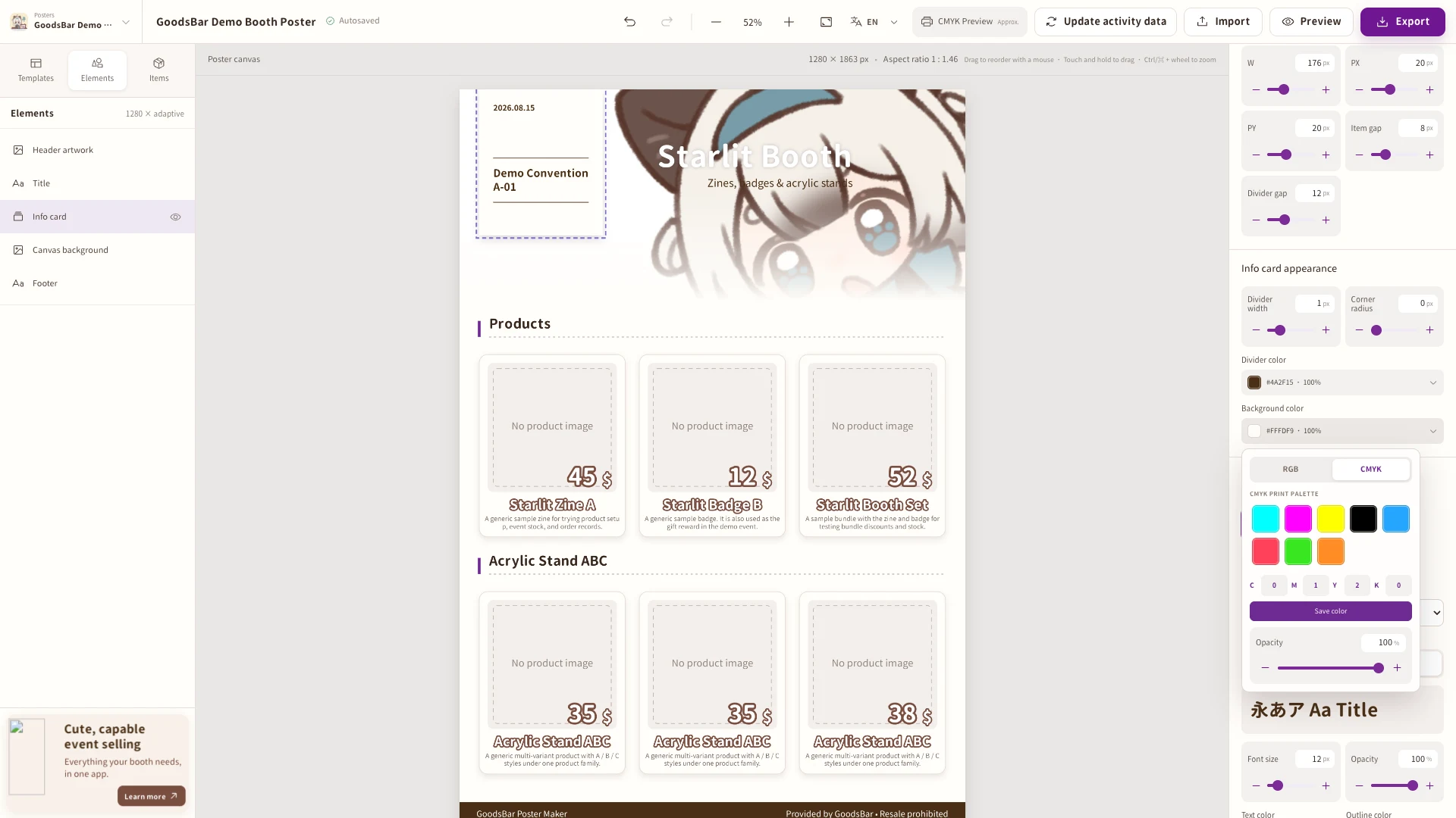 Enter CMYK values