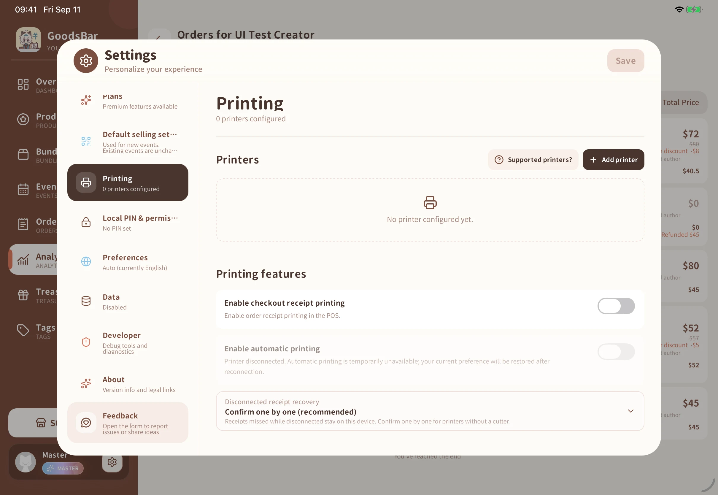 Open print settings