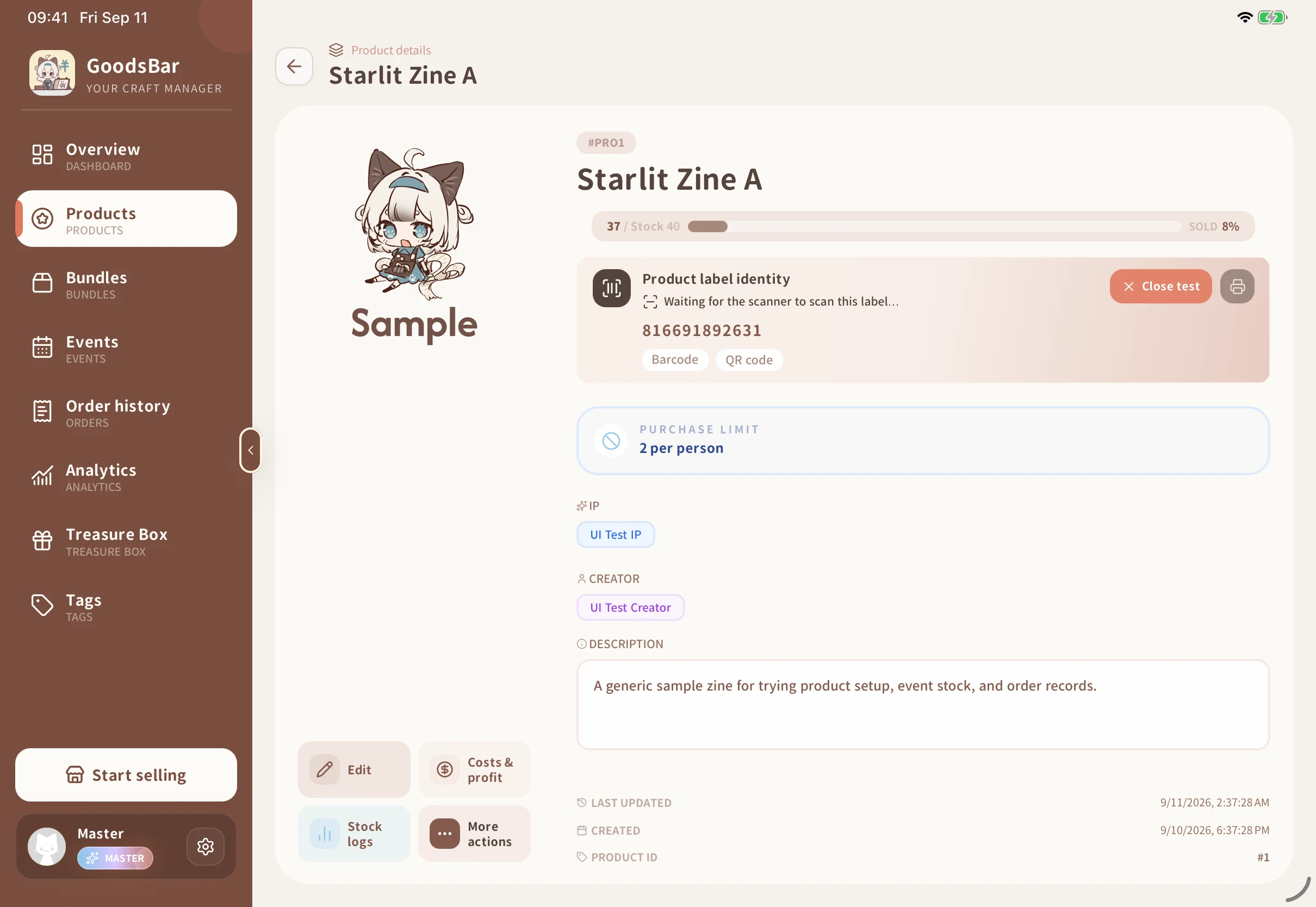 Test in product details