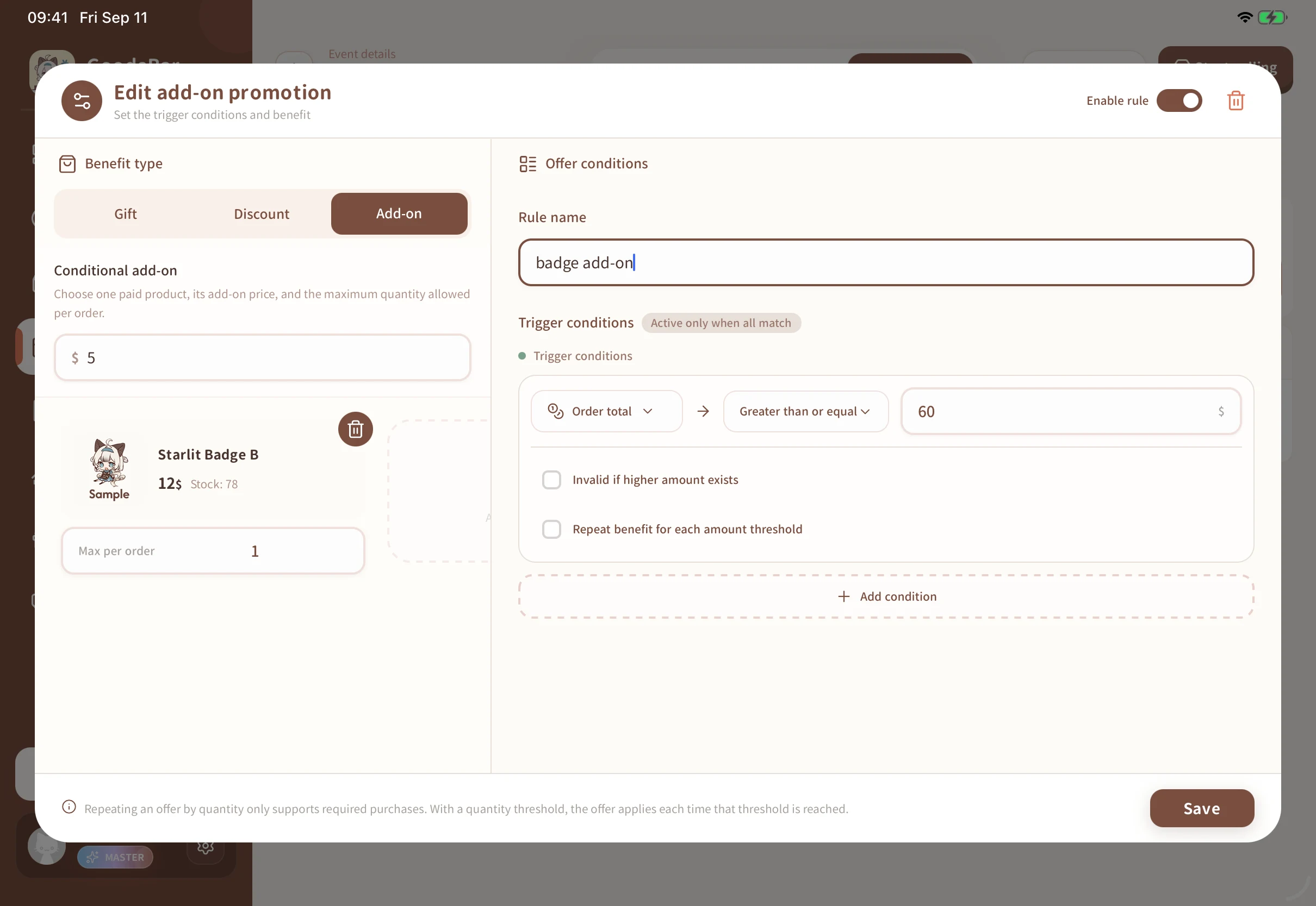 Configure a conditional add-on