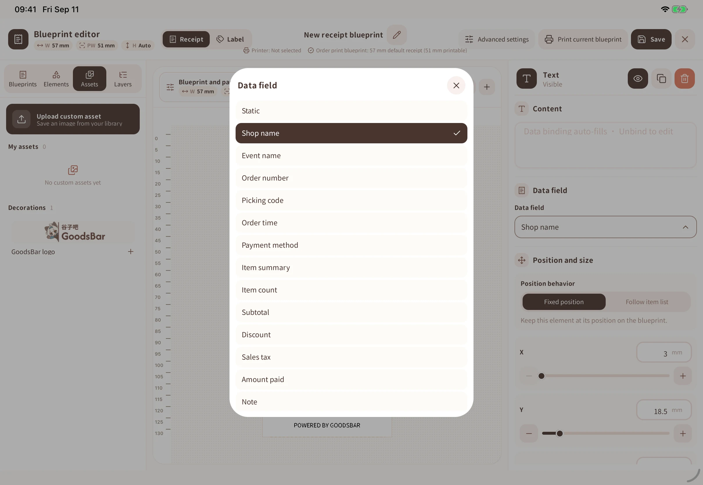 Choose a data field