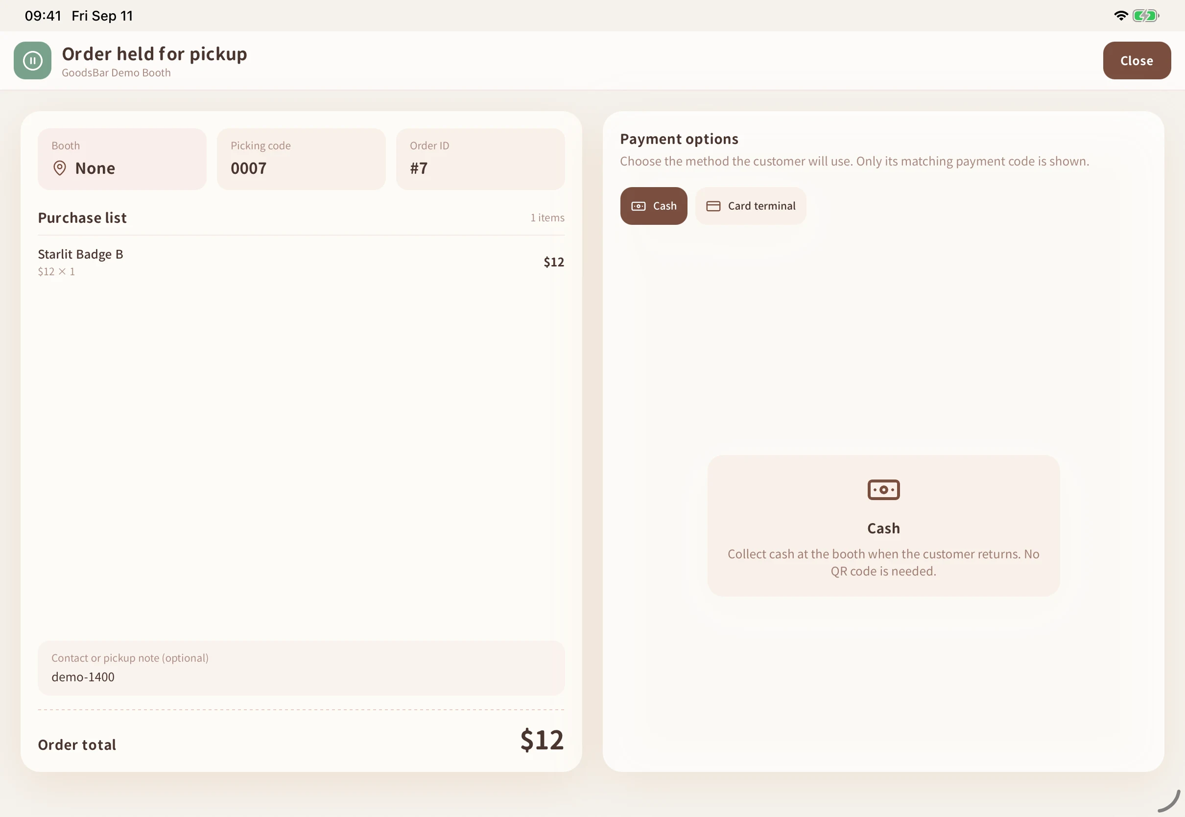 Show the intended payment method
