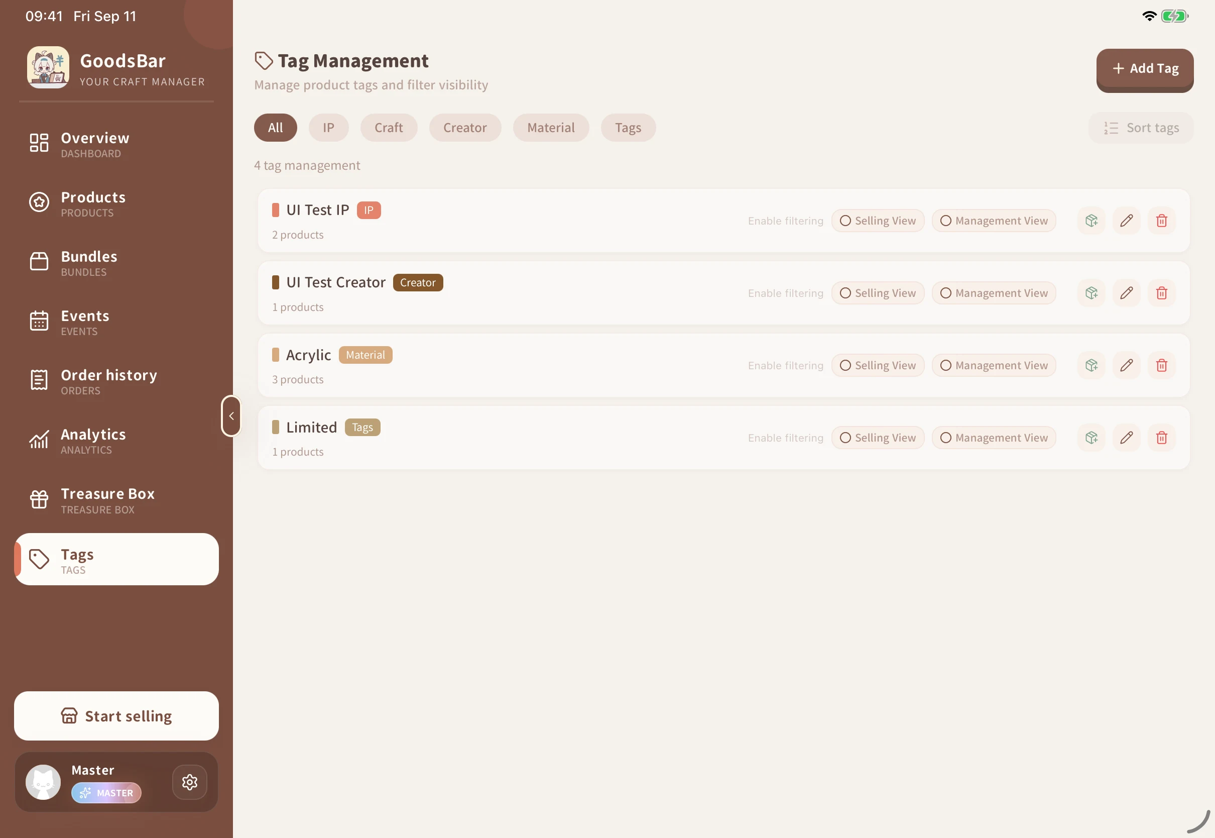 Open tag management